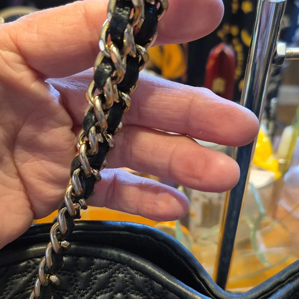 Tory Burch Black Quilted Leather Chain-Handle Crossbody Tote